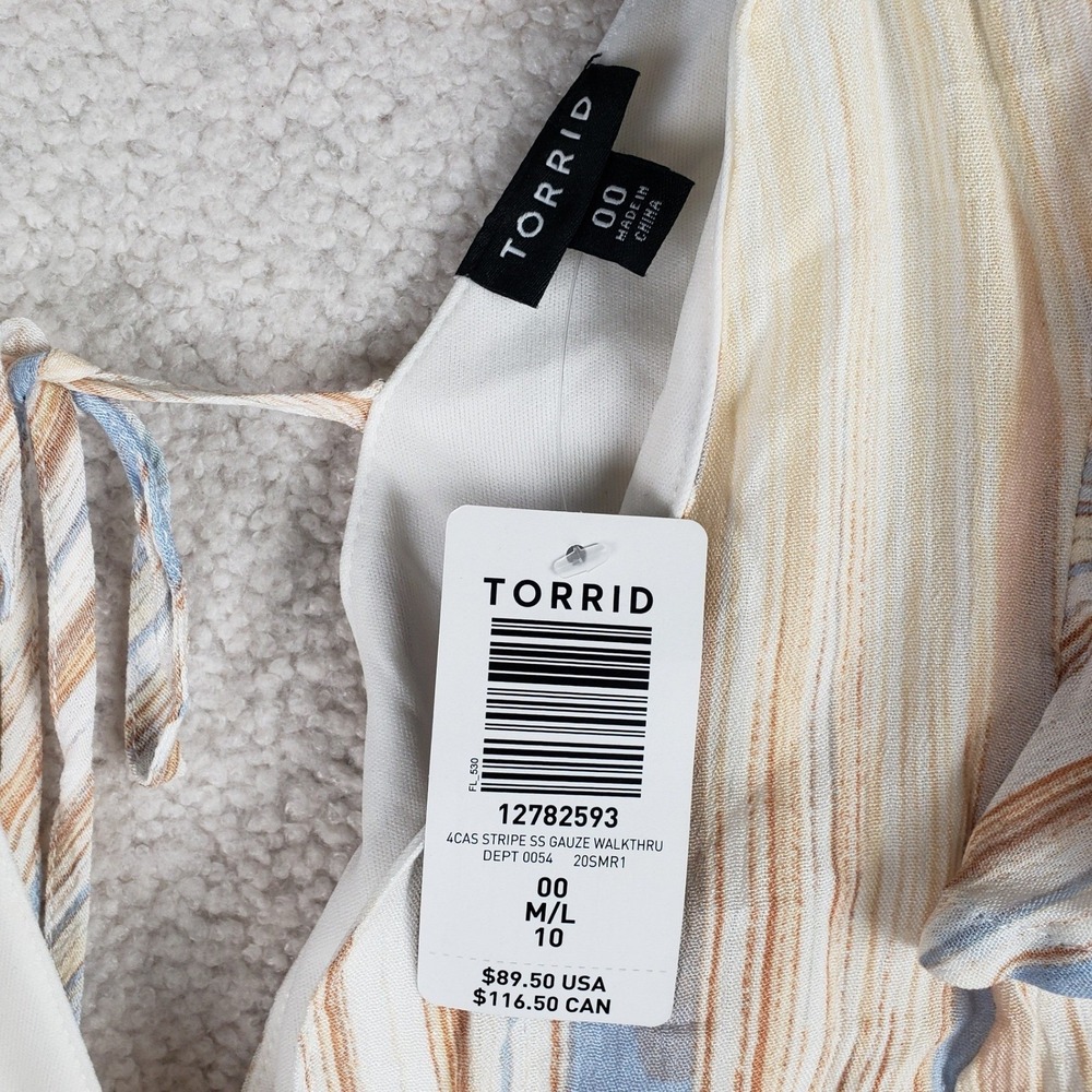 Torrid Stripe Gauze Walkthru Maxi Dress Womens 00 M/L Tan Boho Flutter Sleeve - Picture 4 of 10
